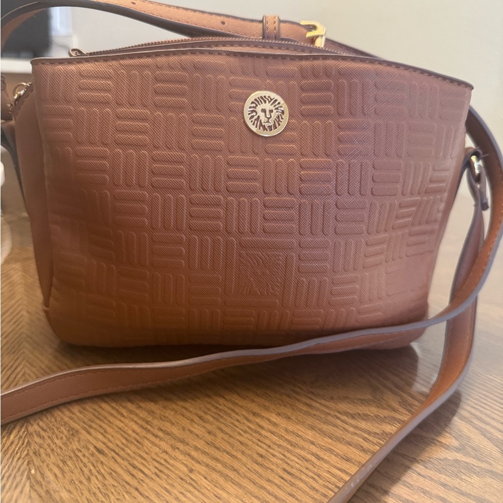 Anne Klein Brown Embossed Crossbody Bag